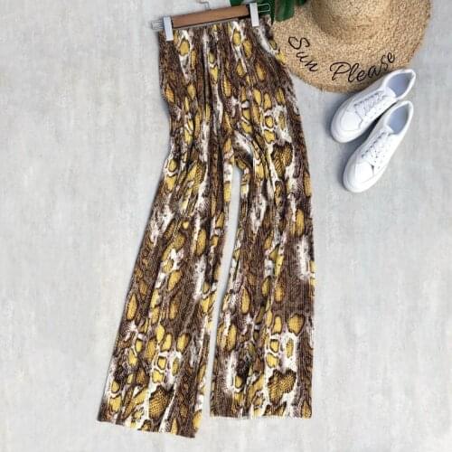 Women Pleated Wide Leg Pants Pleated Loose Fit High Waist Serpentine Print Casual Long Pants Fashion Snake Full Length Trousers