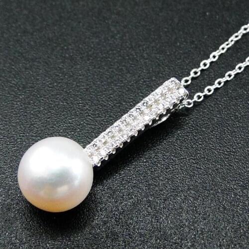 High Quality 925 Sterling Silver 9mm Natural Freshwater Pearl Pendant Necklaces For Women Engagement Wedding Party Gift