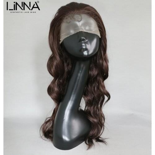 LINNA Synthetic Lace Front Wig For Women Dark Brown Cosplay Wigs Long Natural Wave Hair Wig High Temperature Fiber