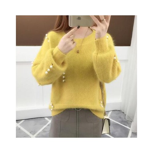 New fashion women o-neck lantern long sleeve beading patchwork warm thickening pullover sweater jumpers SMLXL