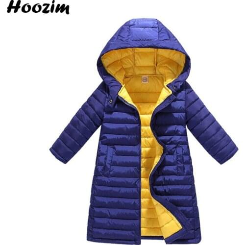 Winter Solid Ultra Light Long Jacket Girls 3 To 11 Years Fashion Royal Blue Simple Parkas Outerwear Child Gray Hooded Coat Boys
