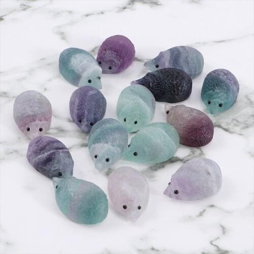1pc Natural Quartz Crystal Carved Mini Hedgehog Crafts Rainbow Fluorite Hedgehog Ornaments