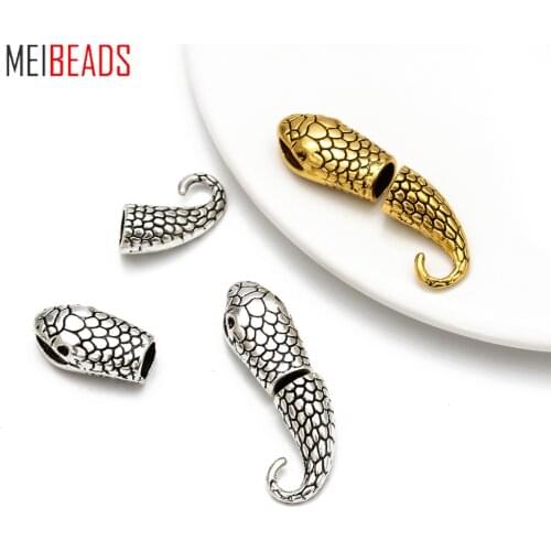 10pcs/lot Antique Silver/Gold Color Snake Clasps Hooks End Cap Connector For Necklace Bracelet Jewelry Making Inner Size 6.5*7mm