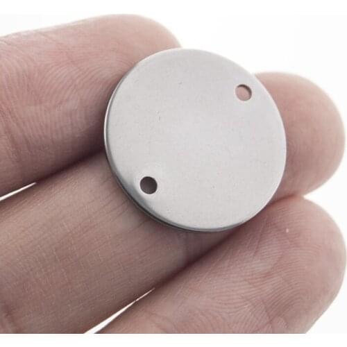 2 Inside Hole Stainless Steel Round Blank ID Dog Tags 20/30mm Stamping Charms Connectors DIY Jewelry Making Wholesale 50pcs