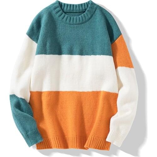 2020 New Brand Sweater Men Streetwear Fashion Striped Pullover Men Knitwear Thick Warm Pull Homme Autumn Winter Mens Sweaters