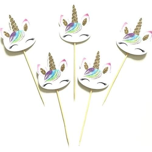 24 Pcs/lot Unicorn Cute Kids Happy Birthday Cupcake Cake Toppers Cakes Flags Its A Girl & Boy Birthday Festival Party Decor