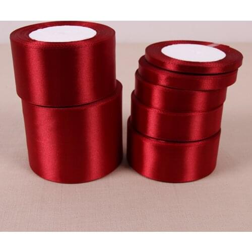 25 Yards/roll) 6/10/15/20/25/40/50mm Wine Red Color Single Face Satin Ribbon DIY Gift Wedding Party Wrapping Christmas Ribbons