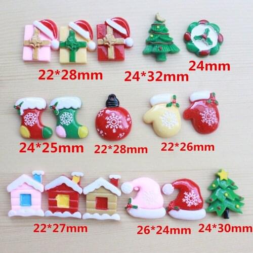50pcs Mixed Christmas Gift Christmas Tree Hat Socks Flatback Planar Resin Cabochon DIY Crafts for Hair Bow Centers Accessories