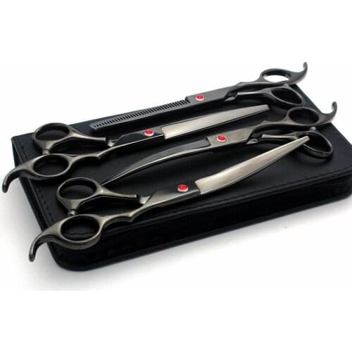 6.5 7.0 inch 4pcs/set 9CR 62HRC Professional pet scissors for cat dog grooming High Quality Straight thinning Curved Scissors
