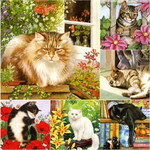 5D DIY Diamond Painting Full Square Round Drill Cute Cat Diamond Embroidery Flower Scenery Cross Stitch Home Decor Manual Gift