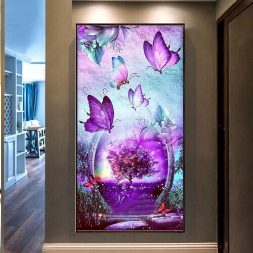 Diamond embroidery purple flowers 5d diy diamond painting,full square round diamond butterfly mosaic 3d Picture art, N953