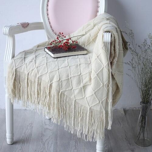 127X210cm Beige Nordic Knitted Throw Blanket tassel boho on the Bed Sofa Plaid Travel TV Nap Blankets Soft Towel Bed Plaid