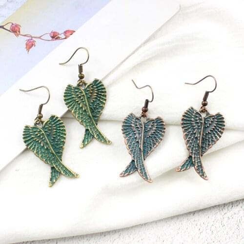 Bronze Angel Wings National Wind Earrings Vintage Alloy Feather Cross Pendant Earrings Bohemian Charm Accessories
