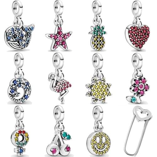 My Love Ocean Wave Starfish Whale Me Safety Pin Brooch Pendant Beads 925 Sterling Silver Charms Fit Europe Bracelet DIY Jewelry