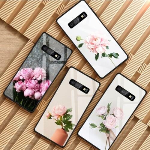 Pink Flower Peony Tempered Glass Phone Case For Samsung Galaxy S8 S9 S10 S20 PLUS J8 J6 J4 2018 NOTE 8 9 10 Cover Shell