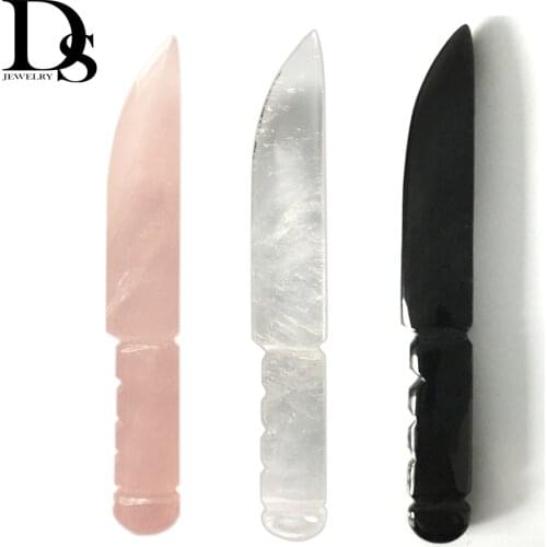DS Natural Quartz Crystal Knife Hand Carved Rose Quartz Obsidian Knife Crystal Crafts Home Decoration Gifts