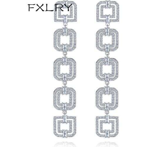 FXLRY New Arrival Personality OL White Color AAA Cubic Zircon Twins door earrings Fashion Women Jewelry Accessories