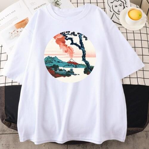 Hokusai View Of Mount Fuji Print Women T-Shirts Crewneck Oversize Top Summer Comfortable Tshirts Fashion Breathable T Shirts Men