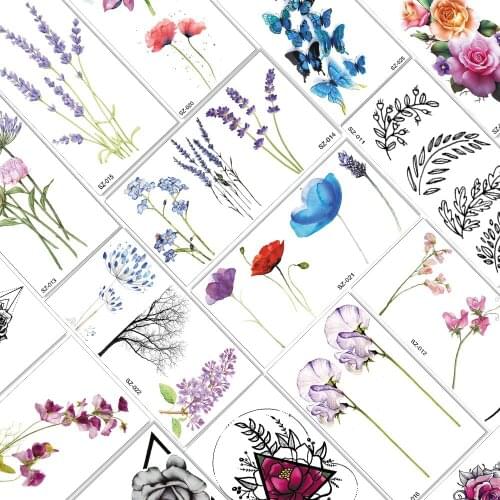 Qucious Watercolor Lavender Temporary Tattoo Fake Body Art Wasit Ankle Tattoo For Women Waterpoof Realistic Flower Sheet Sticker