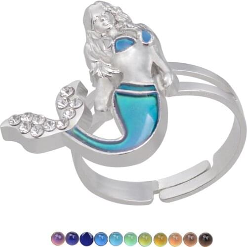 JUCHAO Mood Rings Women Magical Temperature Change Color Bohemian crystal Caribbean Mermaid Adjustable Ring Jewelry Wholesale
