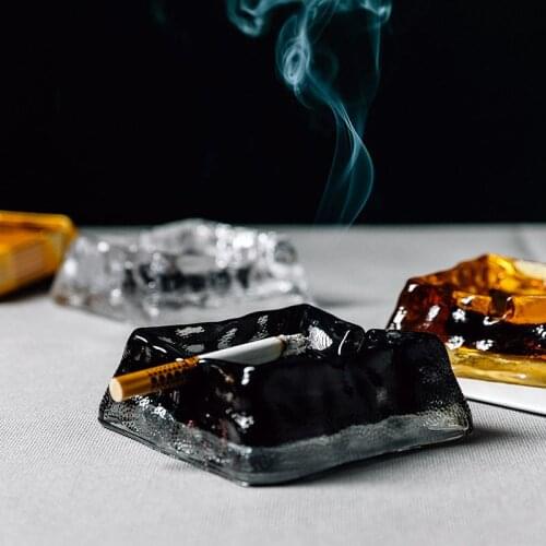 Hammered square glass ashtray living room coffee table decoration dustproof portable ashtray home hotel office supplies