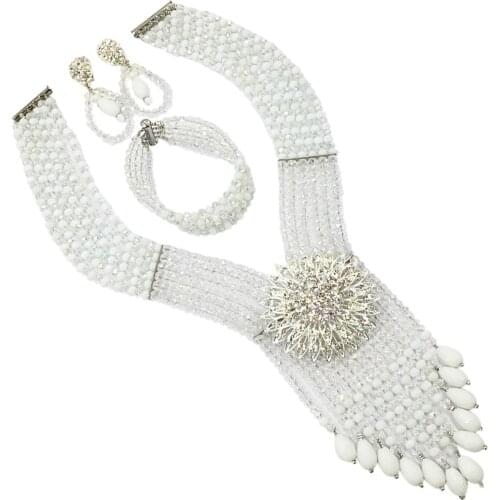 Fashion white and clear ab costume necklace african jewelry set 6SDLS-10