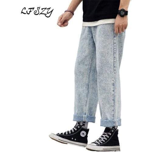 Jeans Men 2020 Autumn New Jeans Mens Japanese Tide Brand Loose Wide Leg Retro Mens Cropped Pants Size 28-38 40