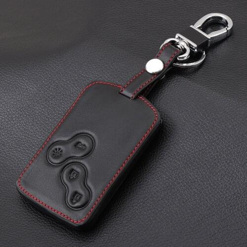 1Pc Men Fashion Black Leather Car Key Cover Case Wallet Holder Shell for Renault Scenic keychain