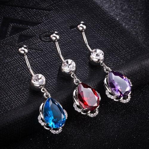 2019 New Exquisite Tassel Drop Shaped Crystal Zircon Lady Navel Ring Women Belly Button Piercing Medical Steel Navel Jewelry