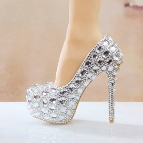 2021 spring new crystal bridal rhinestone shoes stiletto high heel shallow mouth single shoes banquet dress wedding shoes women