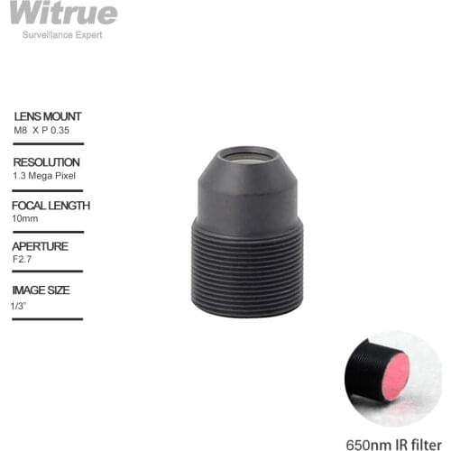Witrue Pinhole CCTV Lens 10mm M8 X P0.35 Mount 1.3 Megapixel 1/3" F2.7 with 650nm IR Filter for Mini Security Cameras