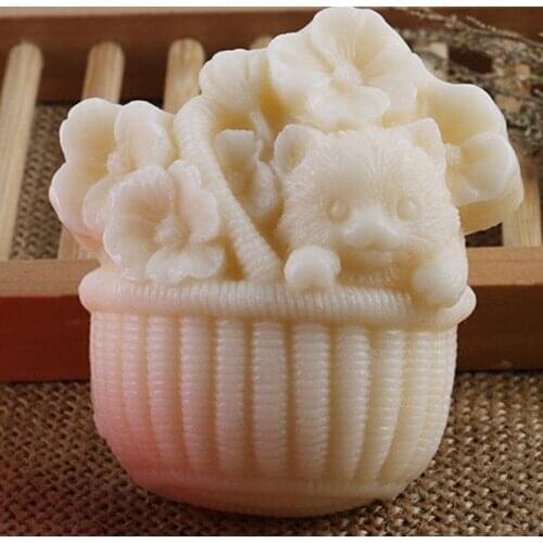Wholesale!!!1pcs Cat with Basket (C400) Silicone Handmade Soap Mold Crafts DIY Mould
