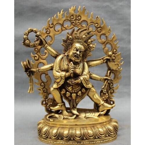 Wholesale factory 11" Tibet Brass Buddhism Joss Protect 6 Arms Mahakala Buddha Statue Sculpture