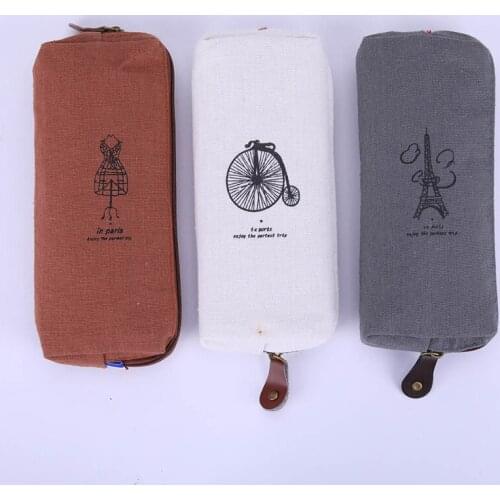 1 PC Retro Linen Pencil Bag Students Paris Style Pencil Cases Stationery Material Escolar Office Supplies