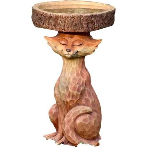Resin Standing Foxs Birdbath Animal Statue Outdoor Birdfeeder Resin Decoration Cute Foxs Garden Ornament For Garden E7