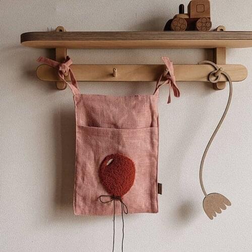 Bedside Storage Bag Embroidery Balloon linen Baby Crib Organizer Hanging Bag for Baby Essentials Bed Hanging Diaper Toy Tissue