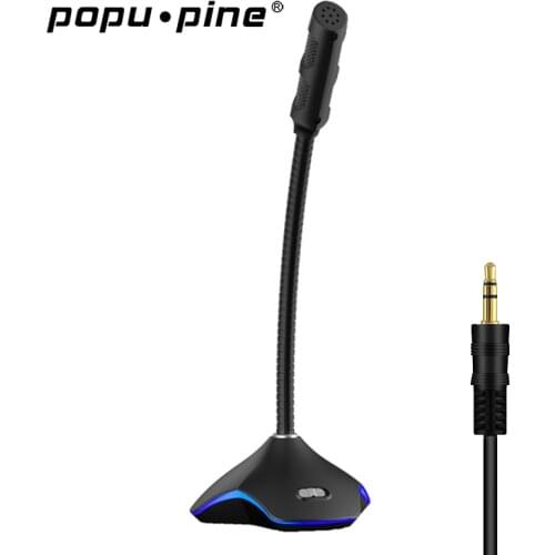 Popu Pine Wired Microphone USB Gaming 360° Omnidirectionnel PC Microphone for Computer Desktop Professional Dual Mic LED mic