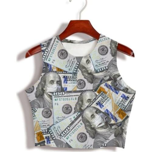 Custom Made your own designs Sublimation Print Money Mask Milk Silk sleeveless Crop Tops