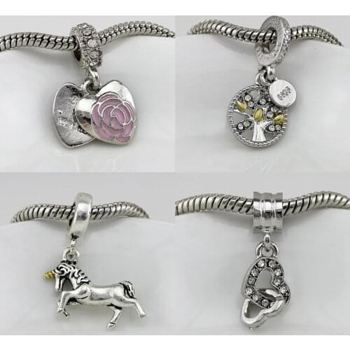 Fit Pandora Charms Bracelets unicorn flower tree of life loving heart Charm Crystal Women Diy Jewelry