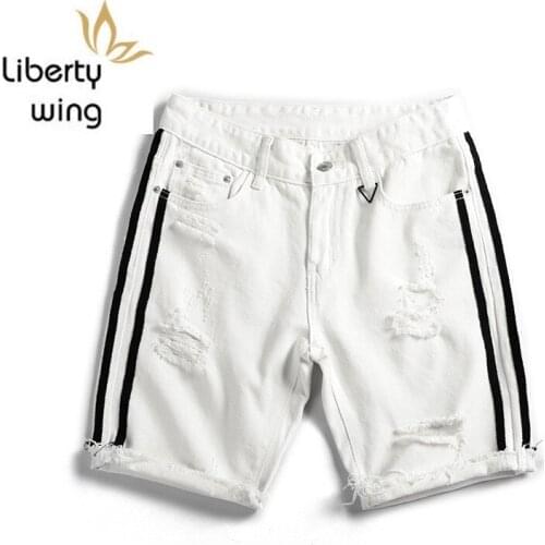 New Mens Summer Pants Classic Hole Ripped Skinny Straight Black Jeans Short Masculino Cowboy Casual Shorts Teenager