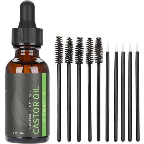 Eyebrows Growth Serum Castor Oil Eyelashes Eyebrow Enhancer Growth Serum Longer Thicker Eyelash Essential Oil w/ 10 Brushes