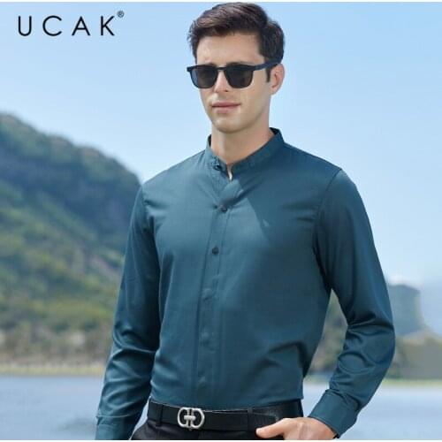 UCAK Brand Fashion Shirt Men Clothes Spring New Tops Business Casual Solid Color Mandarin Collar Long Sleeves Shirt Homme U6134