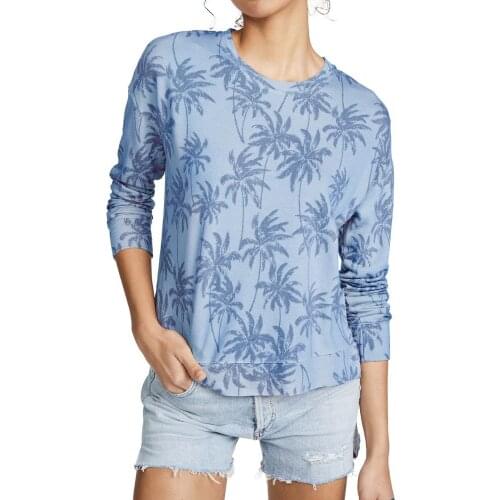 Casual Women Long Sleeve T Shirts O Neck Leaf Foliage Printing Loose Tops Green Pink Blue Basic Womens T-Shirts Tee Clothes