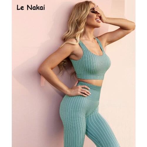 Two piece yoga set for women outfits ribbed seamless tracksuit workout gym clothing sportswear high waisted legging set