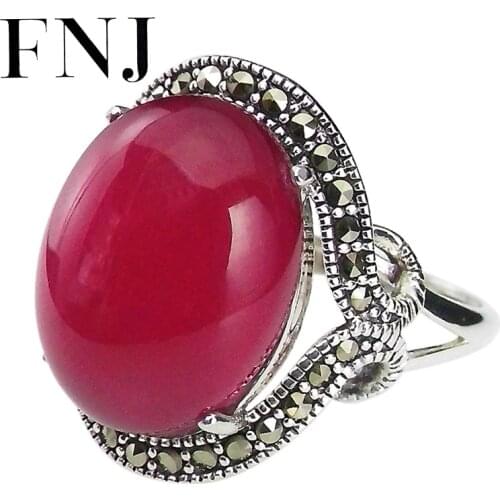 FNJ 925 Silver Ring MARCASITE Original S925 Sterling Silver Rings for Women Jewelry Adjustable Size Yellow Agate Rose Zircon