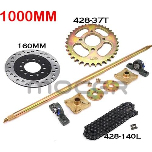 1000mm ATV Quad Go Karts Rear Axle Complete Assembly with Carrier Hub Brake Disc Chain Sporcket 4 Hole 3 Hole