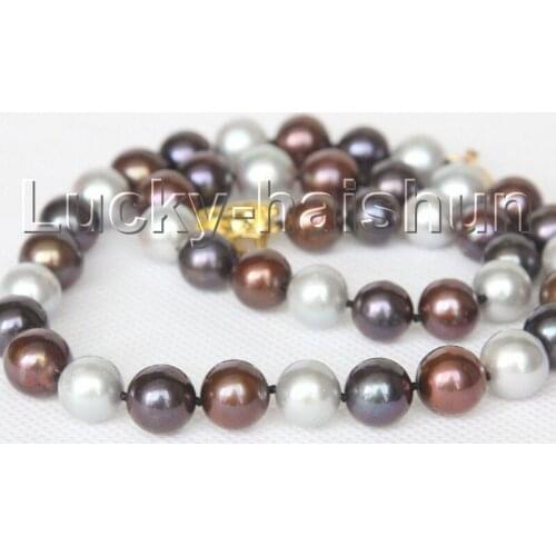 17" 11mm round black gray coffee Multicolor pearls beads Strand necklace j10354