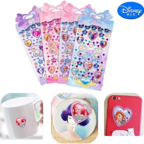 2pcs/set Disney Frozen princess Diamond Stickers Cartoon 3D Bubble Gem Sticker kids DIY art craft toys girls reward stickers