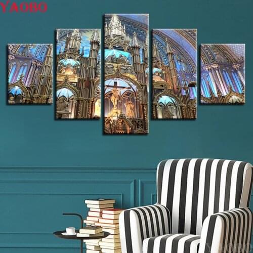 5D diy Diamond Embroidery 5 pcs Montreal Notre Dame Basilica Landscape Diamond Painting Full Square/Round Drill Mosaic stickers