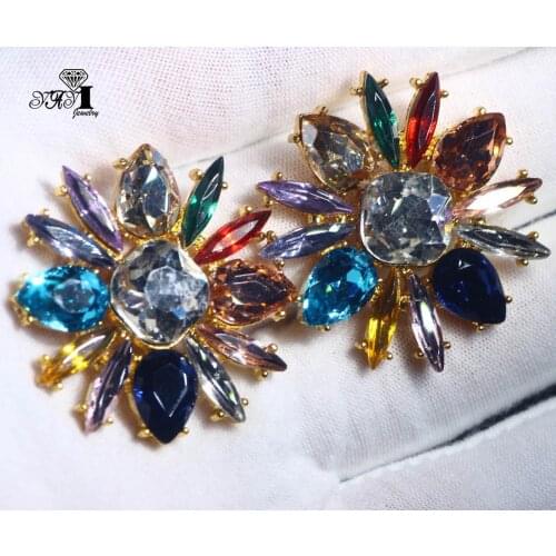 YaYi White Purple Opalescence Multi Glass Gray Rhinestone Dangle Earring Womens Fashion Ancient Gold gem Earrings For Women 847